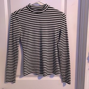 Black and White Stripe Half Turtle Neck Tee